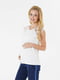 Трикотажна блузка молочного кольору з короткими рукавами з сіточки з вишивкою для вагітних | 6865672