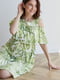 Бавовняна сукня салатового кольору вільного крою для вагітних з принтом | 6865807 | фото 2