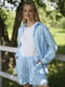 Льняний синій костюм для вагітних: сорочка, шорти | 6866063 | фото 3