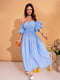 Блакитна лляна сукня з рукавами-буфами | 6871709