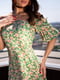 Бавовняна зелена сукня з об'ємними рукавами | 6871730 | фото 4