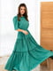 Довга сукня із зеленої бавовни з рюшами | 6871766 | фото 2