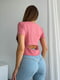 Рожева футболка в рубчик з вирізом на спинці | 6871824 | фото 3