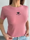 Рожева футболка в рубчик з вирізом на спинці | 6871824 | фото 4