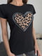Чорна бавовняна футболка з леопардовим принтом | 6871831 | фото 4