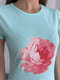 Бірюзова бавовняна футболка з квітковим малюнком | 6871855 | фото 4