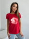 Червона бавовняна футболка з квітковим малюнком | 6871856
