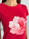 Червона бавовняна футболка з квітковим малюнком | 6871856 | фото 4