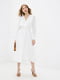 Белое шелковое платье-миди с длинными рукавами | 6873948