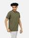 Бавовняна футболка-поло кольору хакі з контрастною окантовкою | 6872353