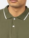 Бавовняна футболка-поло кольору хакі з контрастною окантовкою | 6872353 | фото 4