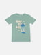 Бавовняна футболка оливкового кольору з принтом і коротким рукавом | 6872395