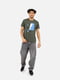 Бавовняна футболка кольору хакі з принтом і коротким рукавом | 6872557 | фото 2