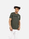 Бавовняна футболка кольору хакі з принтом і коротким рукавом | 6872562