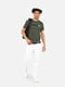 Бавовняна футболка кольору хакі з принтом і коротким рукавом | 6872562 | фото 2