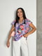 Бузкова блуза прямого крою у квітковий принт | 6874292 | фото 4