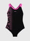 Суцільний купальник чорного кольору у смужку збоку та з написом Sport | 6854260