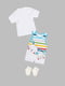 Комплект біло-блакитний: пісочник та футболка | 6875776