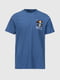 Темно-синя бавовняна футболка з принтом | 6876342 | фото 6