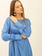 Блакитна сукня-міді з сатину з боковими розрізами | 6882603 | фото 4