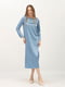Сукня синя вільного силуету довжини міді з довгим рукавом з сатину | 6882607 | фото 2