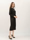 Сукня чорна вільного силуету довжини міді з довгим рукавом з сатину | 6882608 | фото 2