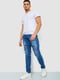 Прямые синие джинсы с потертостями | 6888227 | фото 2