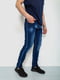 Прямые синие джинсы с потертостями | 6888256 | фото 3