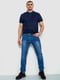 Прямые синие джинсы с потертостями | 6888257 | фото 2