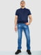 Прямые синие джинсы с потертостями | 6888258 | фото 2