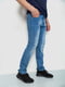 Прямые синие джинсы с потертостями | 6888259 | фото 3