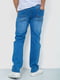 Прямые голубые джинсы с потертостями | 6888277 | фото 4