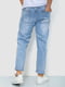 Прямые голубые джинсы с потертостями | 6888278 | фото 4