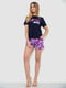 Черно-фиолетовая пижама с шортами | 6888676 | фото 2