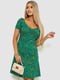 Зеленое принтованное платье с V-образным вырезом | 6889019