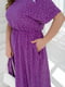 Розкльошена фіолетова сукня-міді в горошок з поясом | 6889569 | фото 3